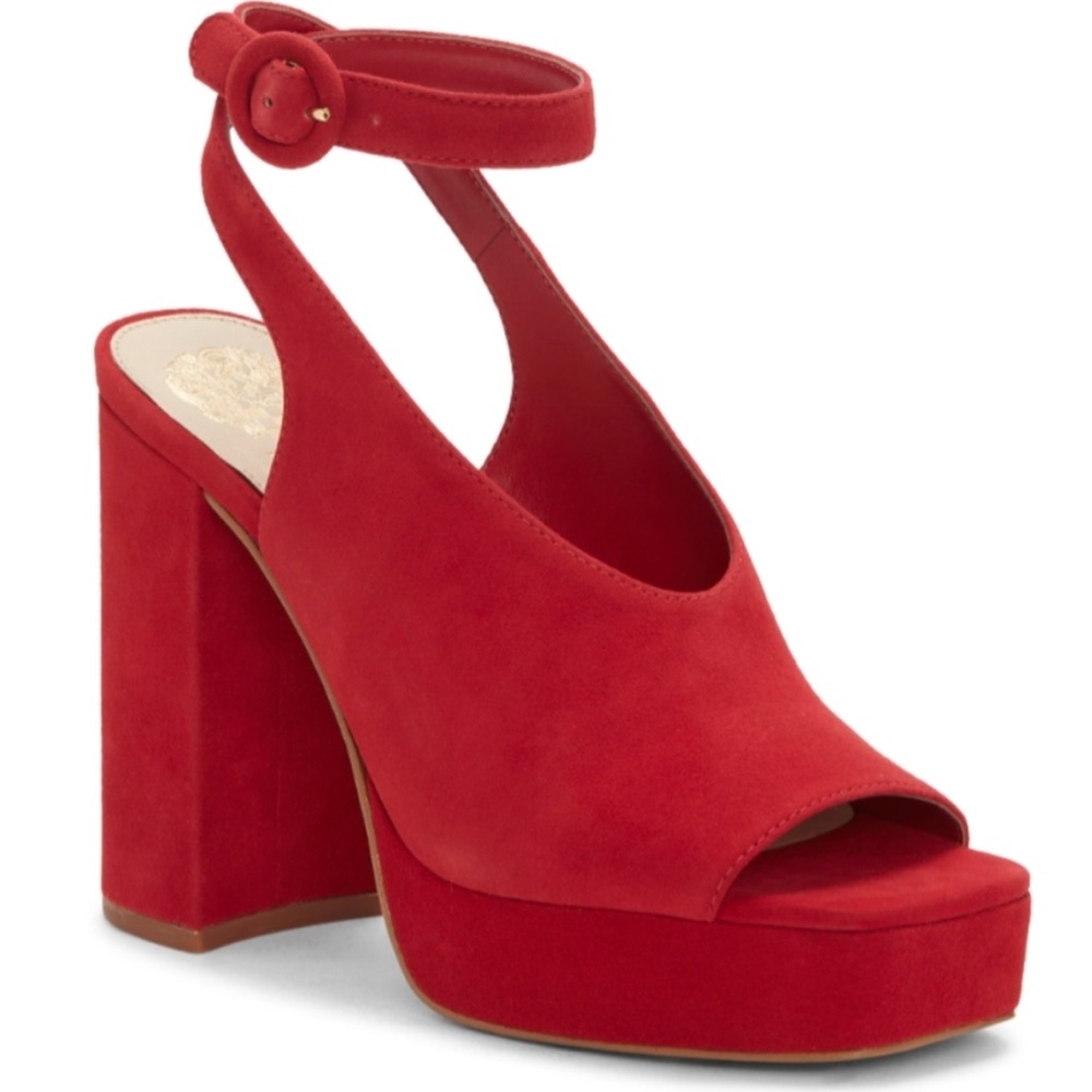 Vince Camuto size 10 red suede platform heels with ankle wrap strap SOMERSON - Picture 1 of 8